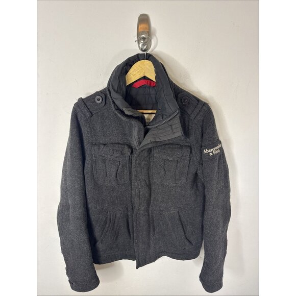 Abercrombie & Fitch Heather Gray Wool Blend Army Field Jacket Men’s S - Picture 1 of 11
